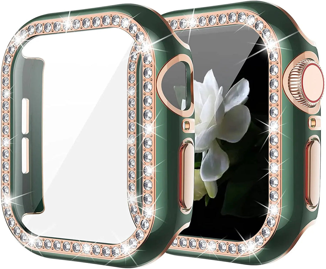 Glass+Cover For Apple Watch Case 45mm 44mm 41mm 40mm 38 42mm Bling Diamond bumper+Screen Protector iwatch series 9 8 7 5 6 4 SE
