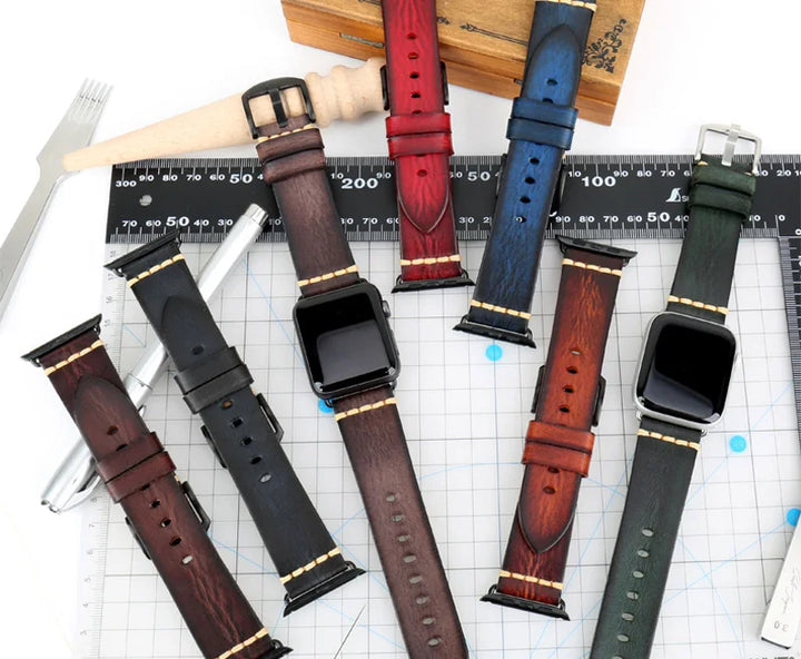 Handmade Leather Strap Watch Band For Apple Watch 45mm 41mm 44mm 42mm 40mm Series 9 8 7 6 SE 5 4 iWatch Bracelet