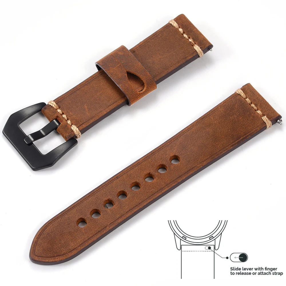 Men’s Genuine Leather Watch Band 22–24mm (Top Grain, High Quality)
