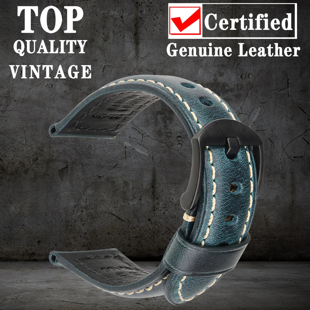 Vintage Oil Wax Leather Watch Strap 20–26mm for Panerai & Breitling – MAIKES