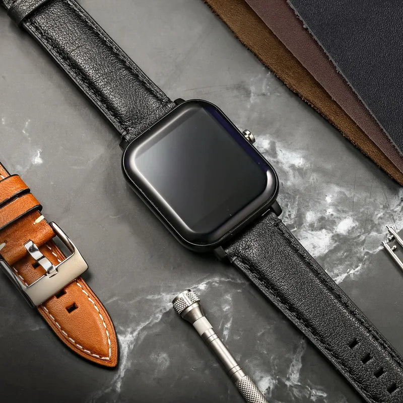 HEMSUT Genuine Cowhide Leather Quick-Release Watch Strap (18-24mm)