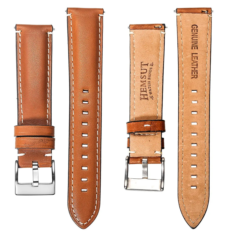 HEMSUT Genuine Cowhide Leather Quick-Release Watch Strap (18-24mm)