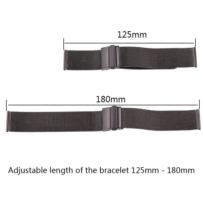 Mesh Milanese Loop Watch Strap – 16–24mm, Silver/Black for Galaxy Watch