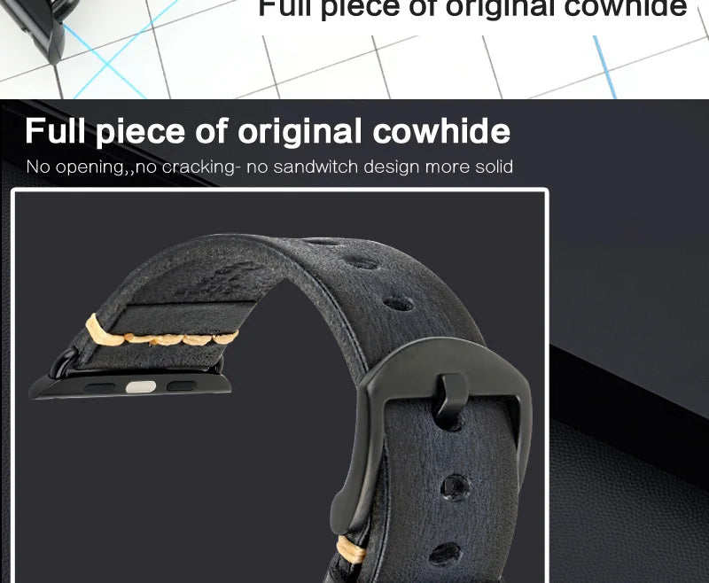Handmade Leather Strap Watch Band For Apple Watch 45mm 41mm 44mm 42mm 40mm Series 9 8 7 6 SE 5 4 iWatch Bracelet