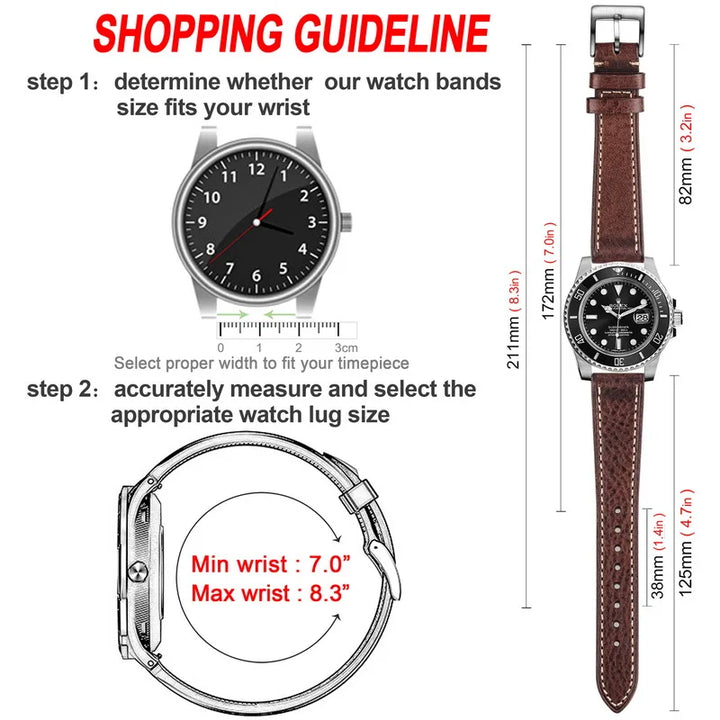HEMSUT Italy Genuine Leather Watch Strap – Vintage, Handmade, Quick Release (18/20/22mm)