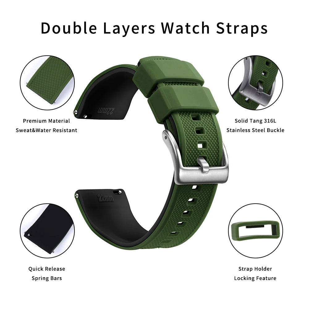 JUELONG Premium Silicone Watch Band 20mm Quick Release Rubber Strap Waterproof Men Women Replacement Watchband