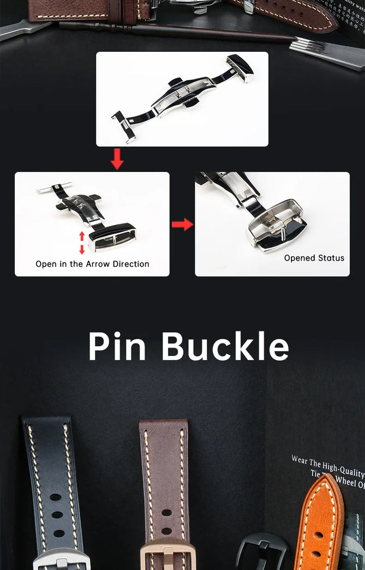 MAIKES Watch Accessories Leather Watch Strap With Stainless Steel Butterfly Buckle 20mm 22mm Men's Bracelet Watch Band