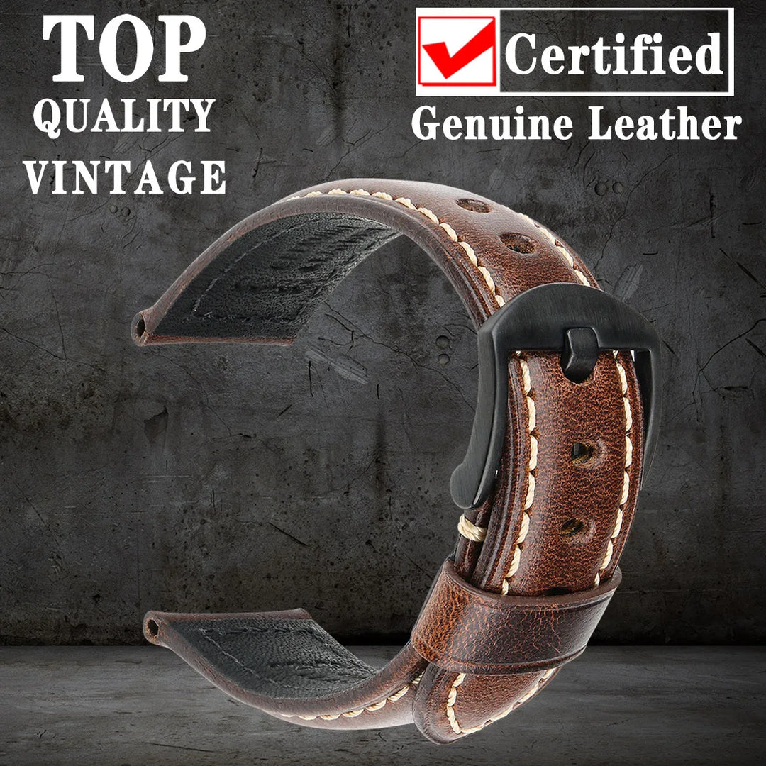 Vintage Oil Wax Leather Watch Strap 20–26mm for Panerai & Breitling – MAIKES