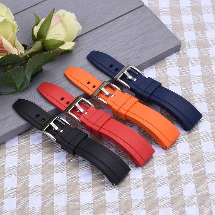 Universal FKM Rubber Watch Strap – 20–24mm Waterproof Sport Band for Rolex, Omega, Armani & Seiko