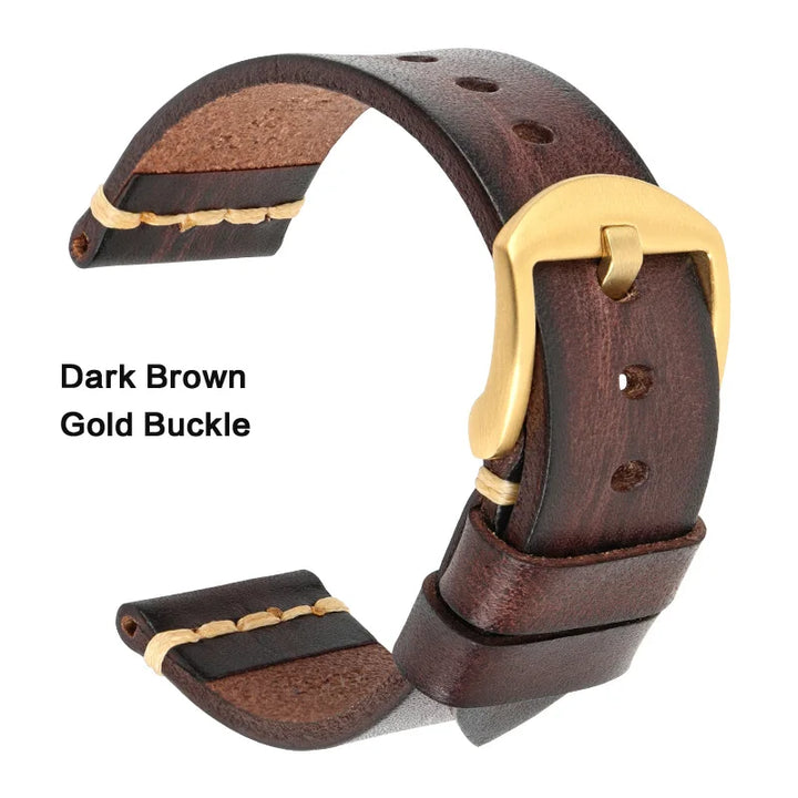 MAIKES Handmade Vintage Leather Watch Strap – 20/22/24mm for Panerai, Fossil, Casio & Seiko