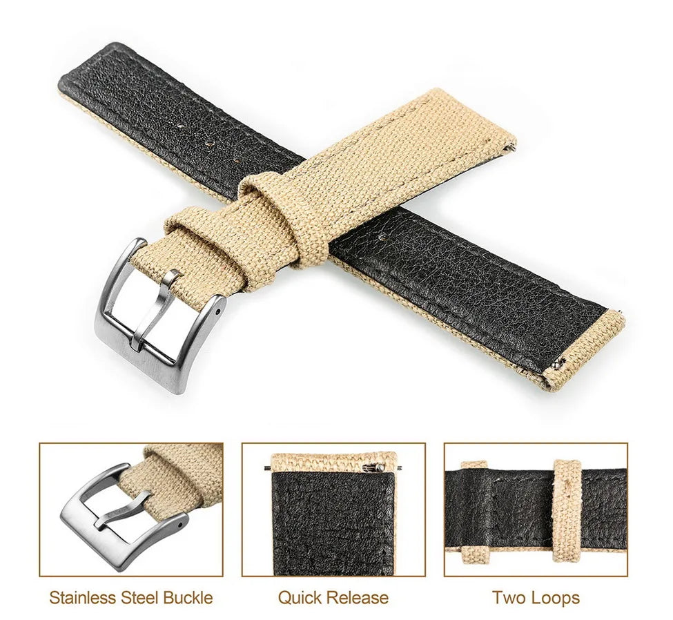 Hemsut Grey Canvas Quick-Release Watch Strap (18-22mm)
