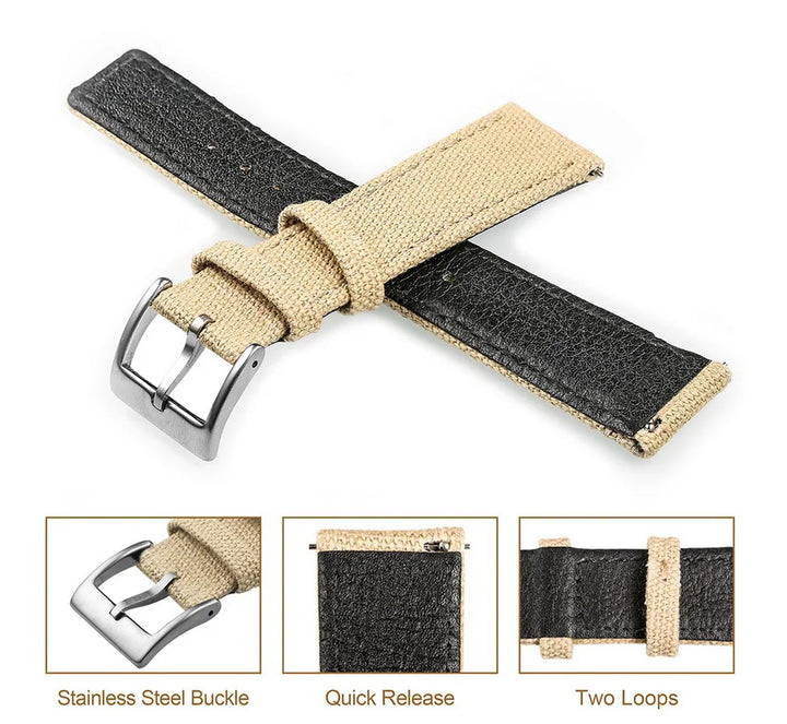 Hemsut Grey Canvas Quick-Release Watch Strap (18-22mm)