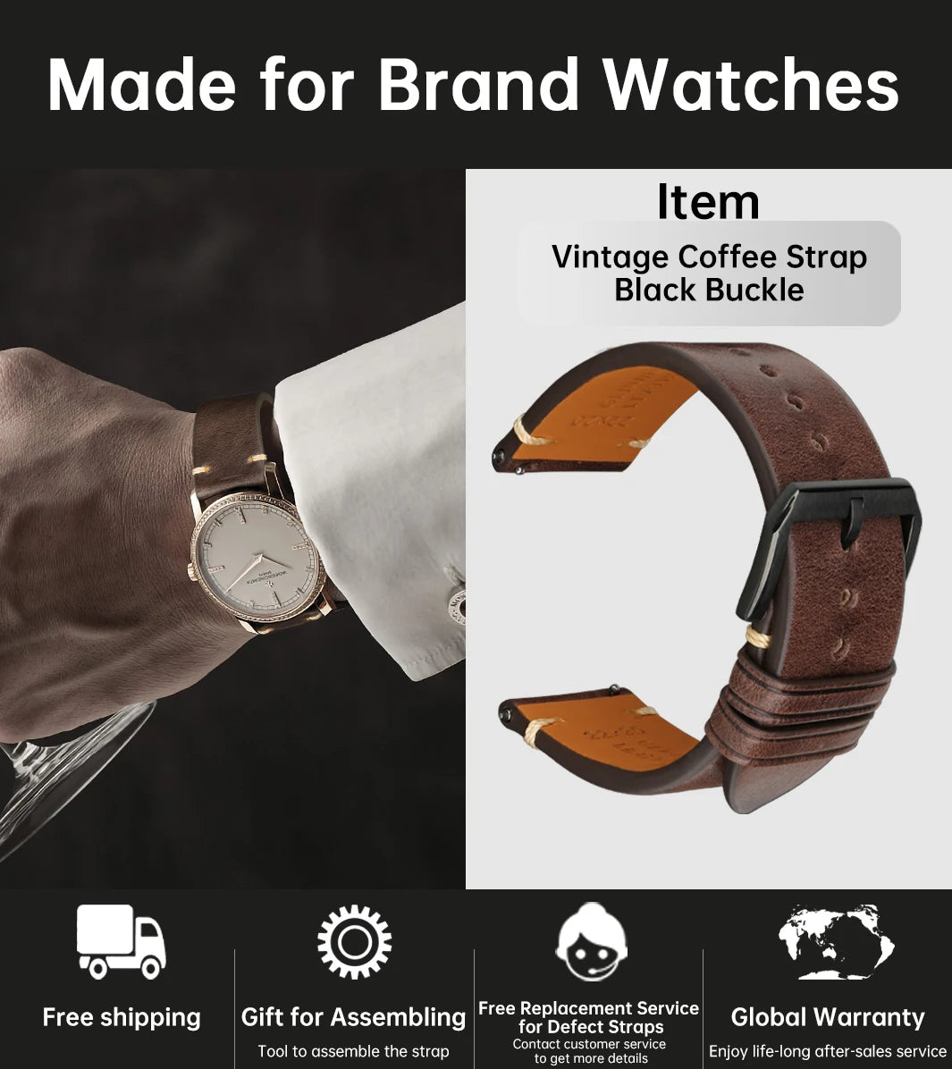 Vintage Vegetable-Tanned Leather Watch Band 20-24mm from Tuscany, Italy