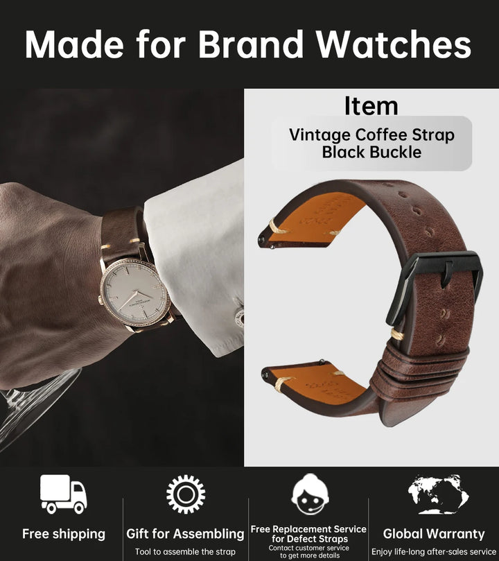 Vintage Vegetable-Tanned Leather Watch Band 20-24mm from Tuscany, Italy
