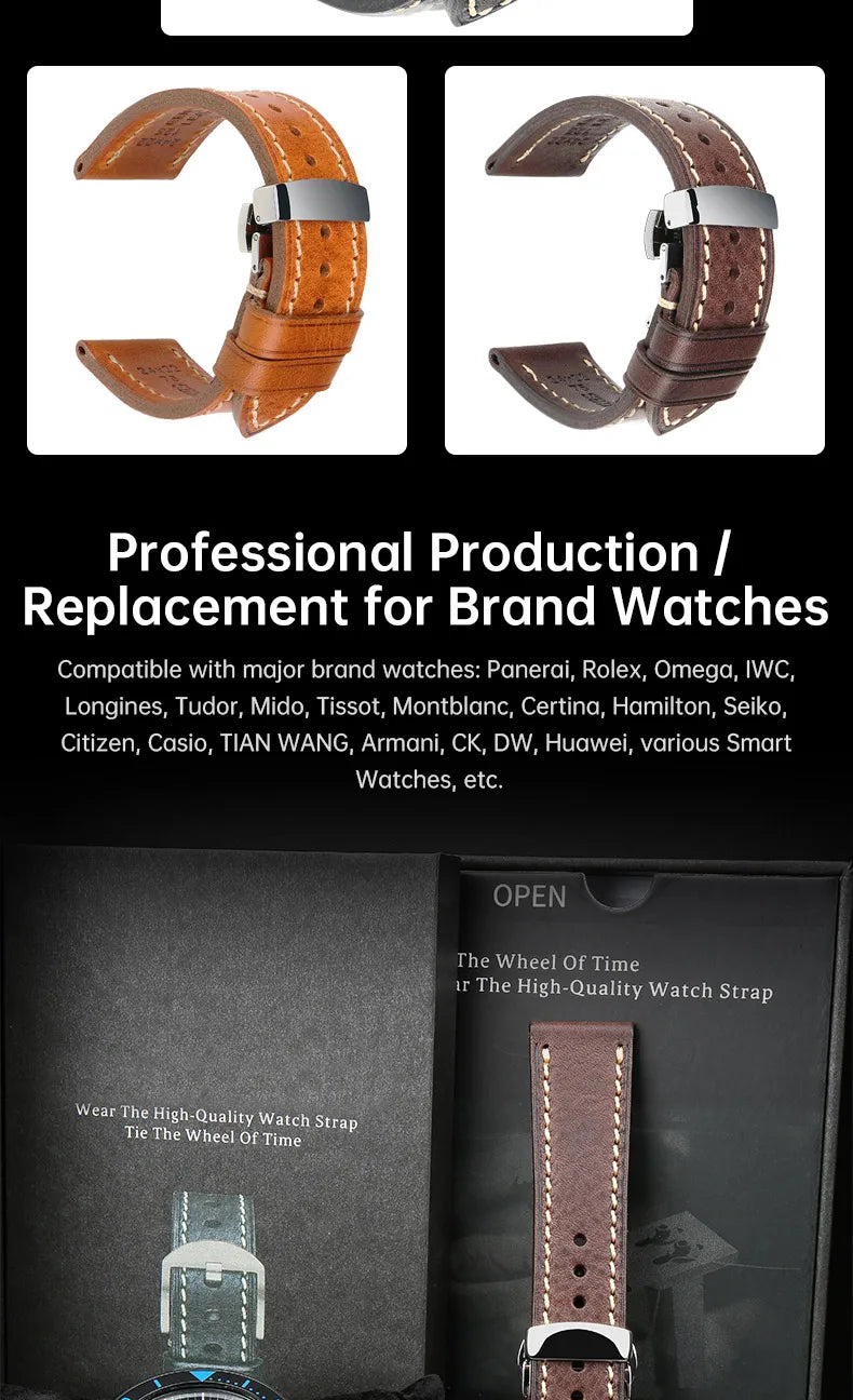 MAIKES Full Grain Cowhide Leather Watch Strap – Handmade Vintage for Omega & Hamilton