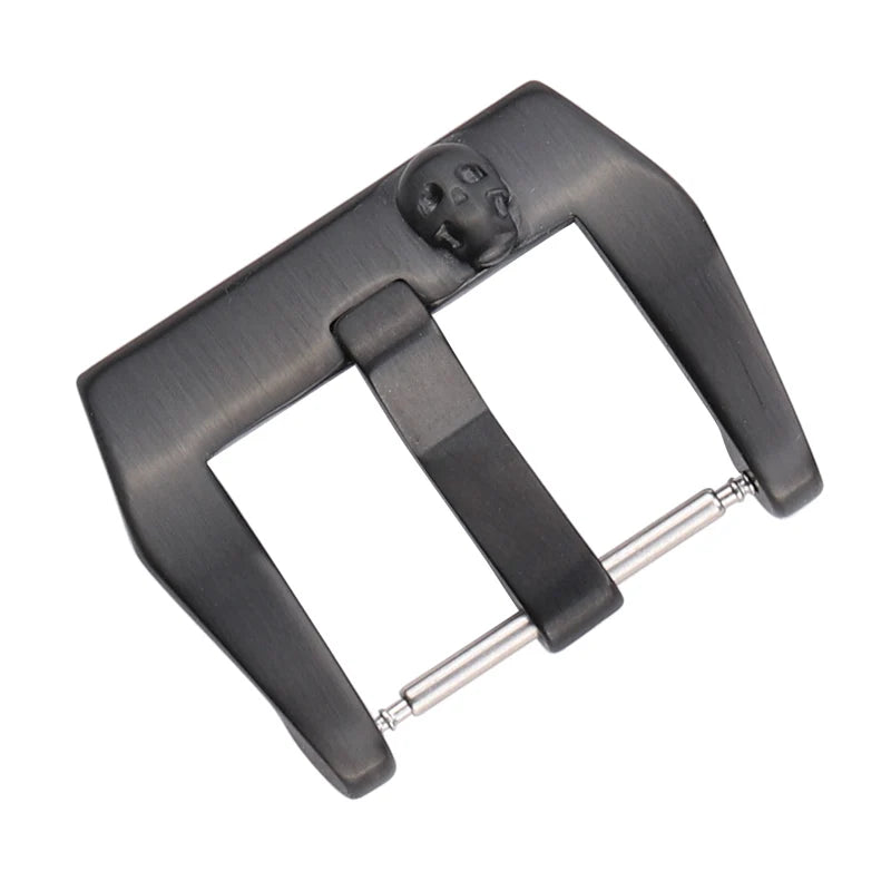 Stainless Steel Watch Buckle – 18–24mm, Silver/Black, Brushed Skull Clasp