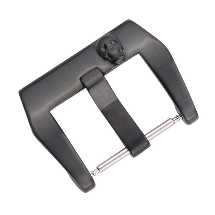 Stainless Steel Watch Buckle – 18–24mm, Silver/Black, Brushed Skull Clasp