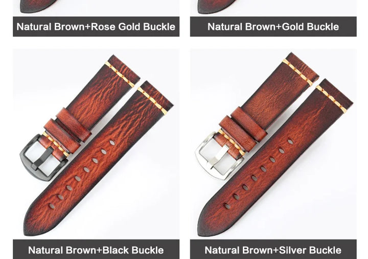 Handmade Vintage Leather Watch Strap 18–24mm – MAIKES