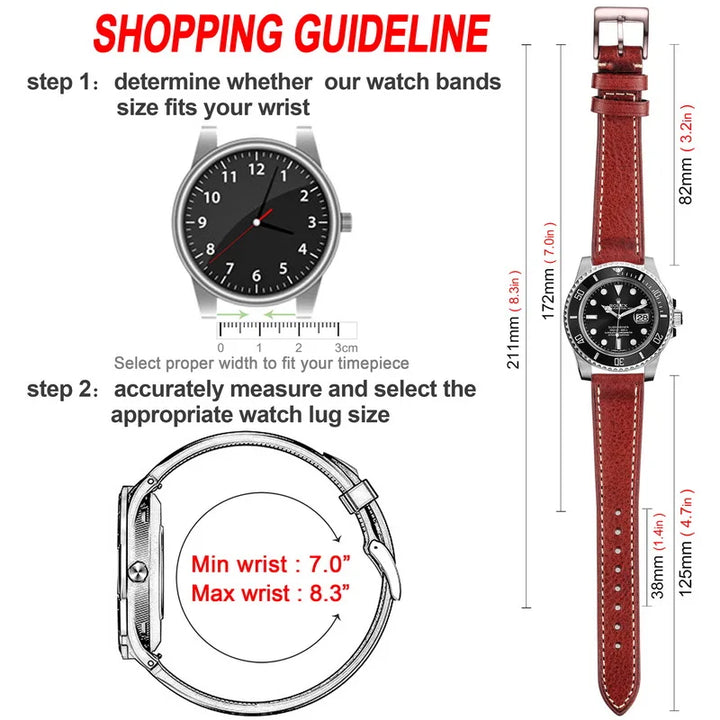 HEMSUT Genuine Cowhide Leather Quick-Release Watch Band (18-22mm)