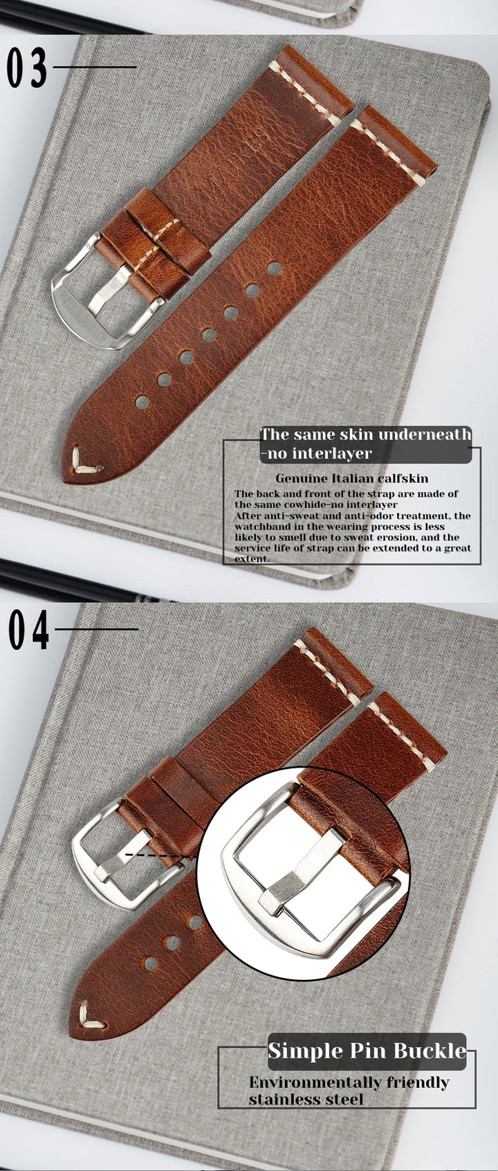 MAIKES Vintage Oil Wax Leather Watch Band Watch Accessories Bracelet 20mm 22mm 24mm Blue Watchband Watch Strap For Omega MIDO