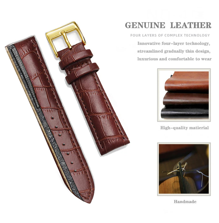 Cowhide Genuine Leather Watch Strap – 12–24mm with Tool