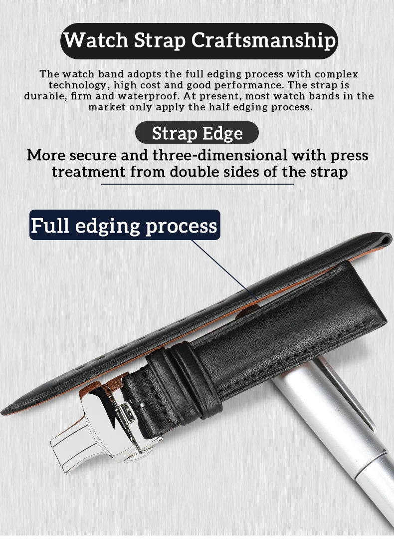 MAIKES Luxury Cow Leather Watch Bands 20mm 22mm 24mm With 316L Stainless Steel Butterfly Buckle Watch Strap Soft Watchbands