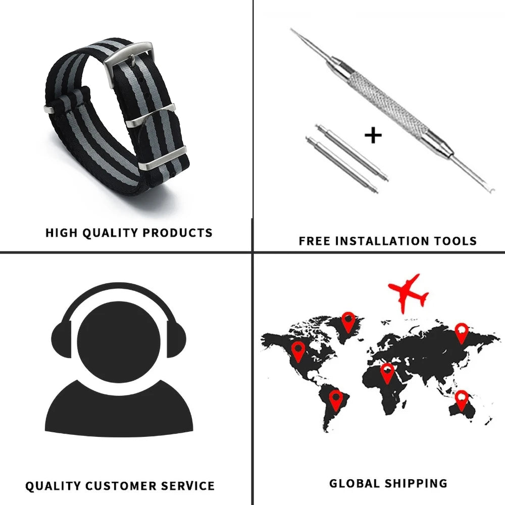 NATOBELT Quality Seatbelt Nylon Watch Strap 20mm 22mm Universal Type Sports Troops Parachute Pilot Military Nylon Watch Bands