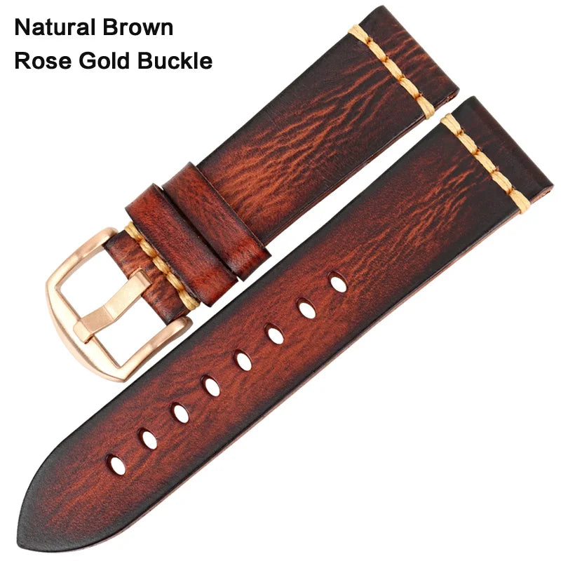 Handmade Vintage Leather Watch Strap 18–24mm – MAIKES