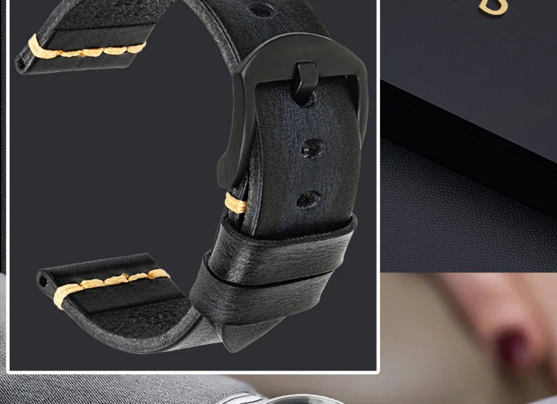 MAIKES Handmade Vintage Leather Watch Strap – 20/22/24mm for Panerai, Fossil, Casio & Seiko