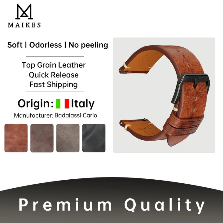 Vintage Vegetable-Tanned Leather Watch Band 20-24mm from Tuscany, Italy