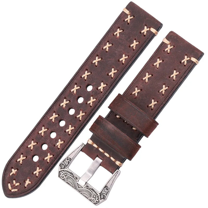 Handmade Genuine Leather Watch Strap 22–24mm with Retro Stainless Steel Buckle