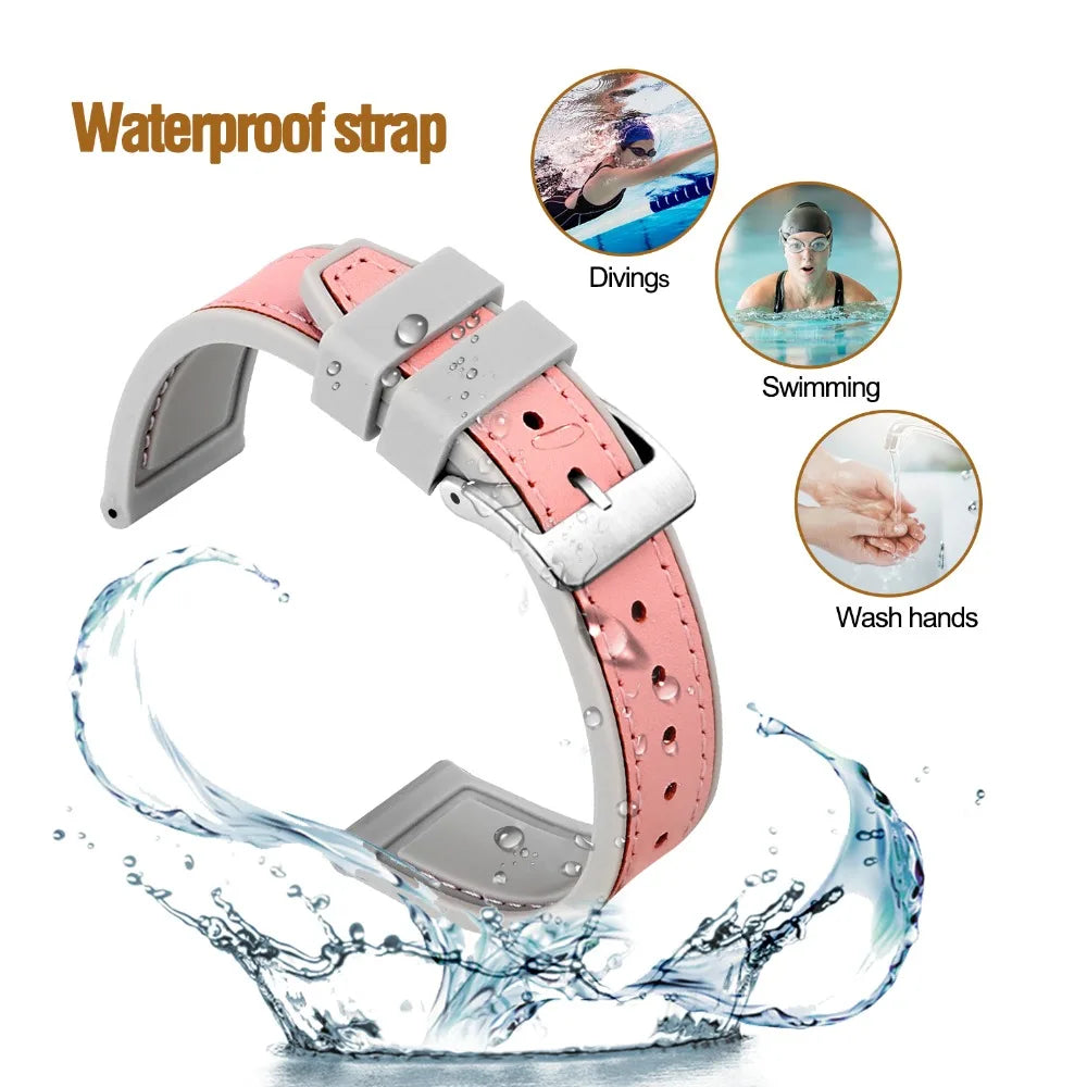 Hemsut Cowhide & Silicone Watch Strap – 18–24mm Waterproof & Breathable