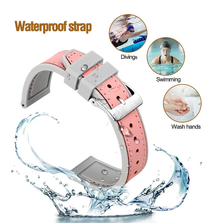 Hemsut Cowhide & Silicone Watch Strap – 18–24mm Waterproof & Breathable