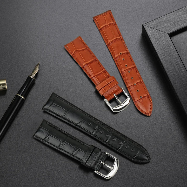 MAIKES Genuine Leather Watch Strap – 18/20/22mm, Black Wristband