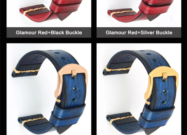 MAIKES Handmade Vintage Leather Watch Strap – 20/22/24mm for Panerai, Fossil, Casio & Seiko