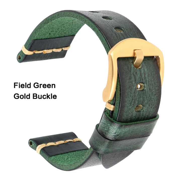 MAIKES Handmade Calfskin Leather Watch Strap – 20/22/24mm, Vintage for Panerai, MIDO & Longines