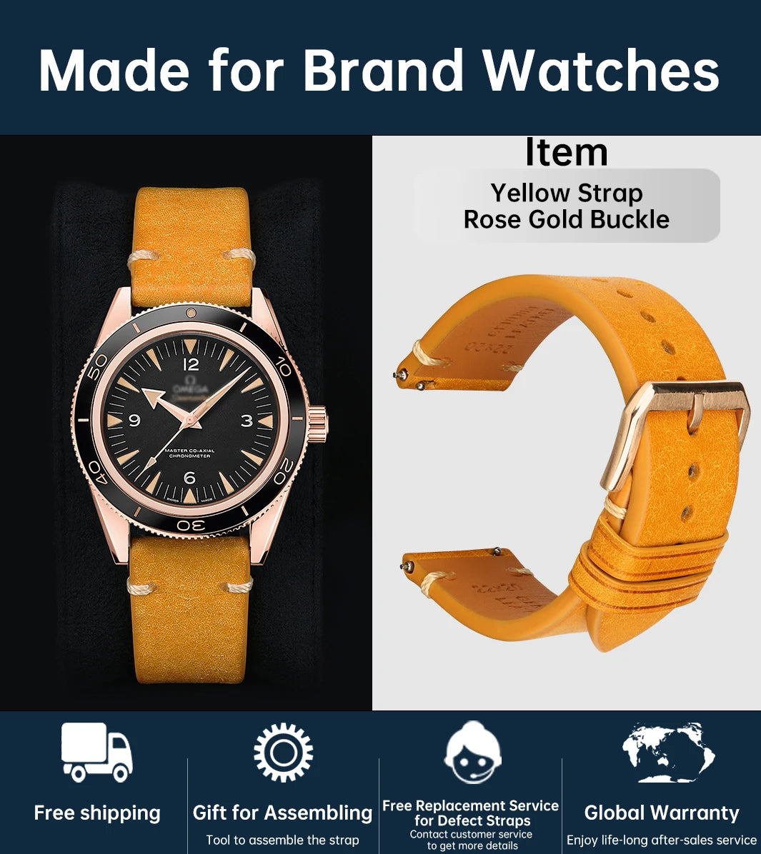 Luxury Italian Vintage Cowhide Leather Strap with Butterfly Buckle