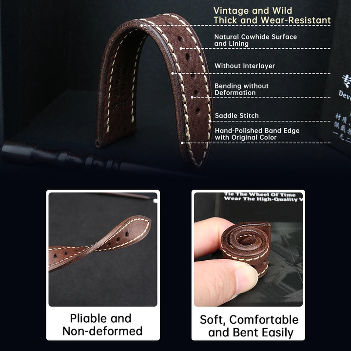 MAIKES Full Grain Cowhide Leather Watch Strap – Handmade Vintage for Omega & Hamilton