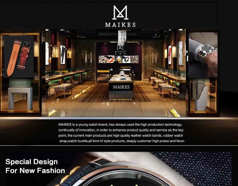 MAIKES Handmade Genuine Cow Leather Watch Band Vintage Black Watchband Watch Bracelet 20mm 22mm 24mm Watch Strap