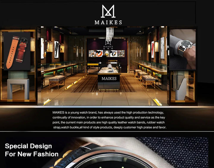 MAIKES Handmade Genuine Cow Leather Watch Band Vintage Black Watchband Watch Bracelet 20mm 22mm 24mm Watch Strap