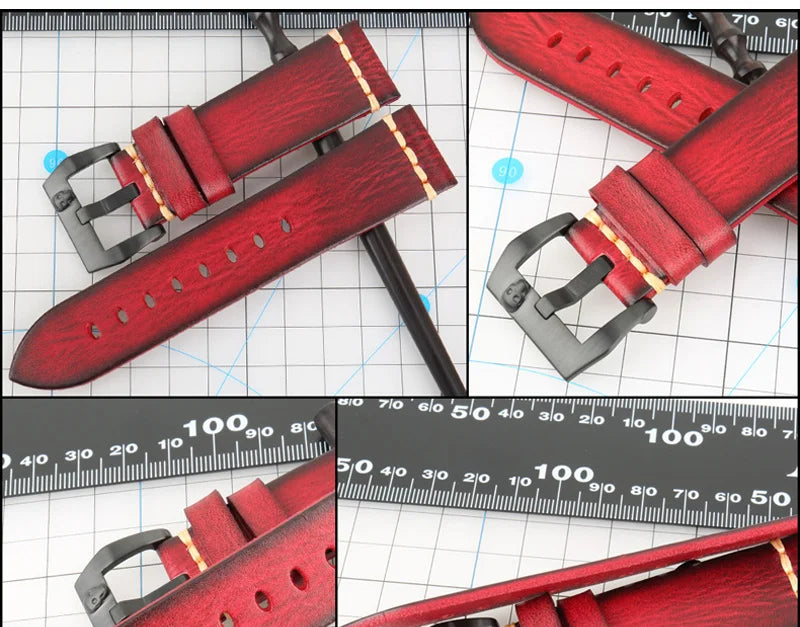 MAIKES Handmade Genuine Cow Leather Watch Band Vintage Black Watchband Watch Bracelet 20mm 22mm 24mm Watch Strap