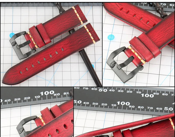 MAIKES Handmade Genuine Cow Leather Watch Band Vintage Black Watchband Watch Bracelet 20mm 22mm 24mm Watch Strap