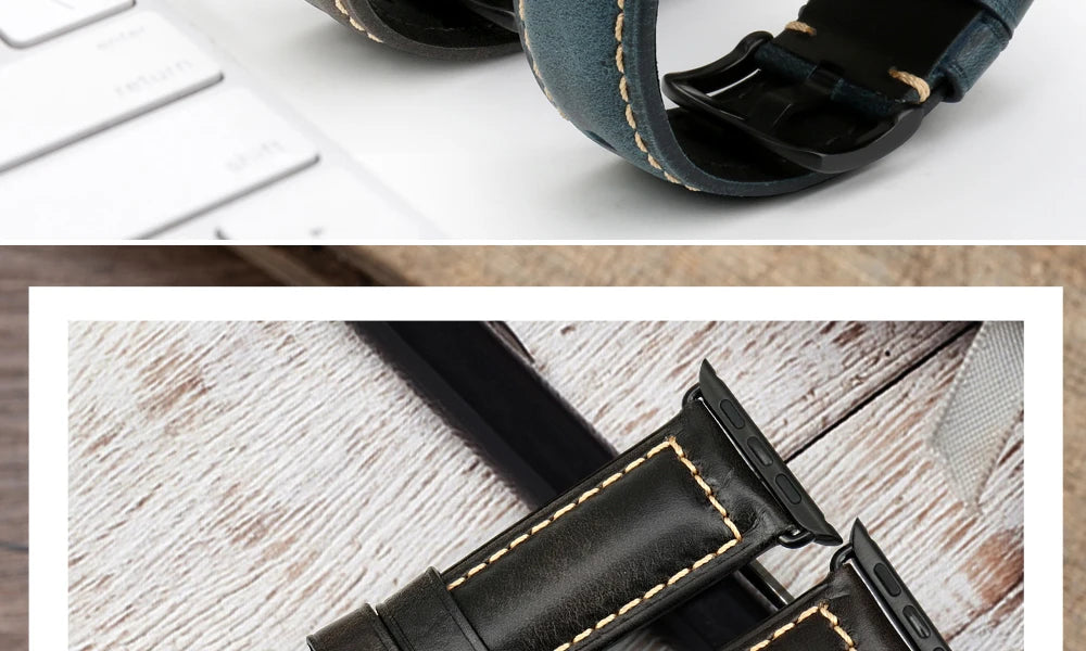 Vintage Cow Leather Apple Watch Strap – 40-45mm for Series 4-9 & SE