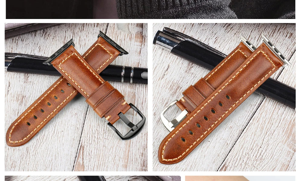 Vintage Cow Leather Apple Watch Strap – 40-45mm for Series 4-9 & SE