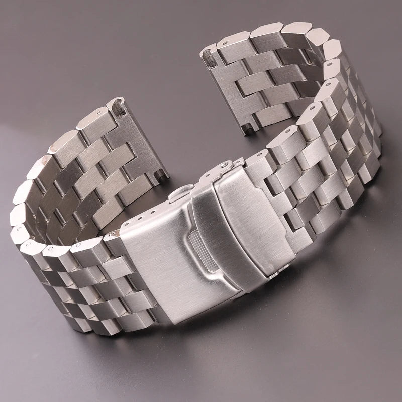 Solid Stainless Steel Watch Bracelet – Silver Brushed (18-24mm)