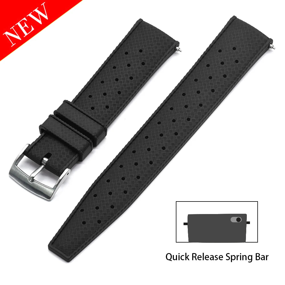 JUELONG PFAS-Approved Quick Release Tropical FKM Rubber Watch Strap 18-19-20-21-22-23-24mm Perfect Fit Flat End Universal Bands
