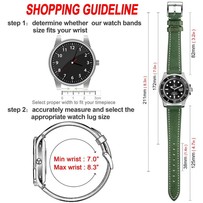 HEMSUT Italy Cowhide Leather Watch Strap – 18–22mm Quick Release