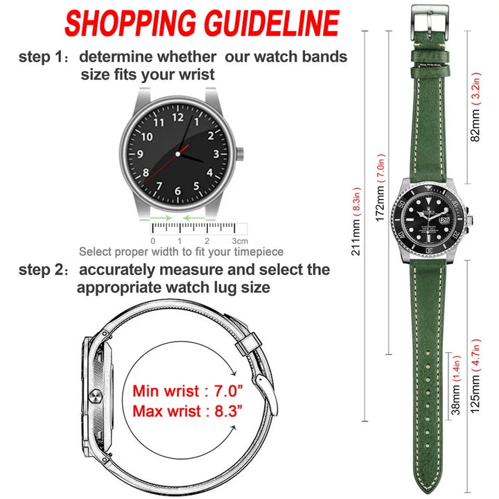 HEMSUT Italy Cowhide Leather Watch Strap – 18–22mm Quick Release