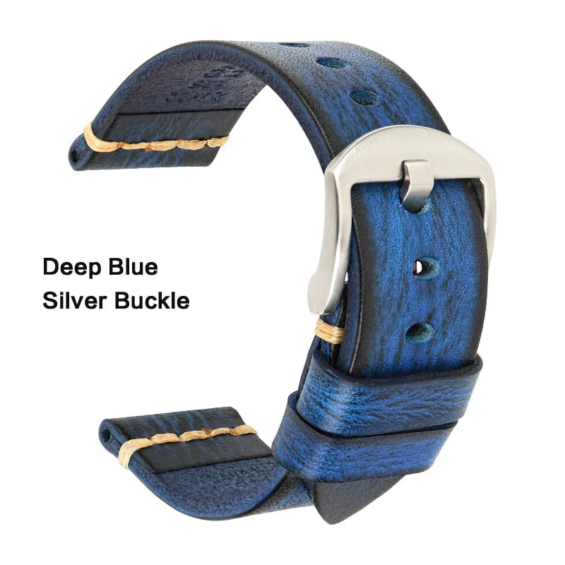 Handmade Vintage Vegetable-Tanned Leather Watch Strap for OMEGA, Fossil, CITIZEN, SEIKO, HUAWEI