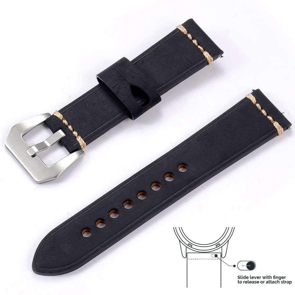 Men’s Genuine Leather Watch Band 22–24mm (Top Grain, High Quality)